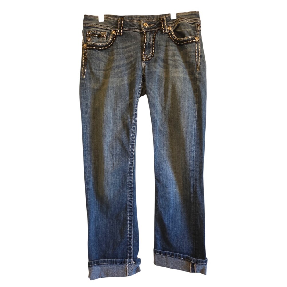 Miss Me Jean Capris Size 29 Blue Denim Contrast Stitching Five Pocket